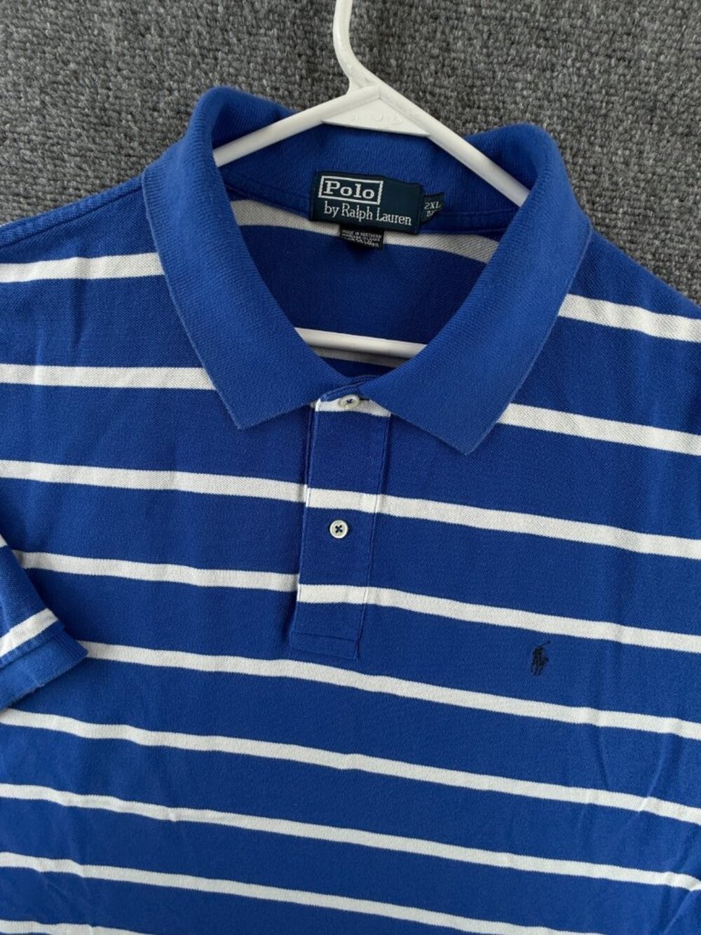 Polo Ralph Lauren 2XL Big 2XB Striped Short Sleeve Polo Shirt Blue White Cotton
